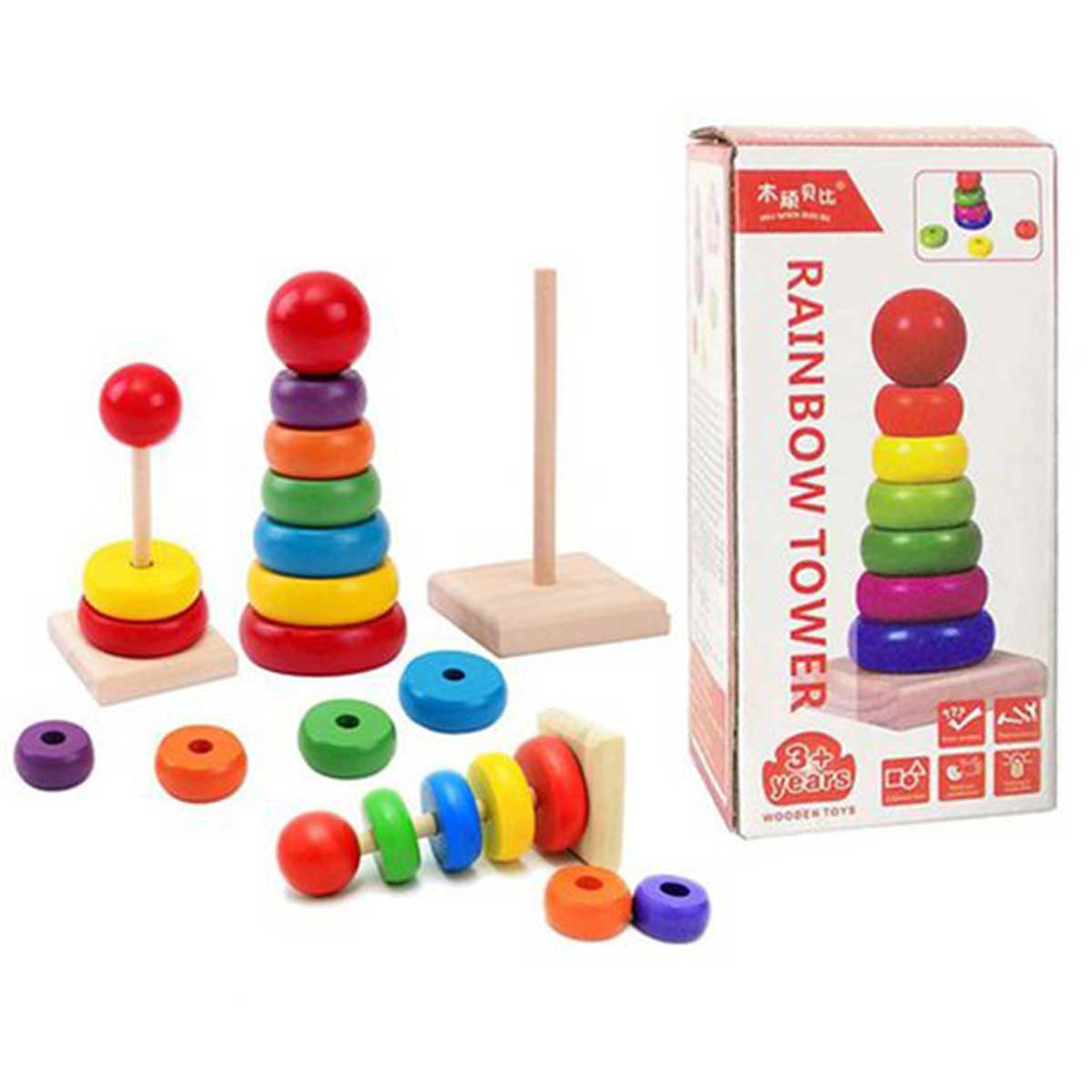 Baby Wooden Rainbow Stacking Tower Toy For Kids