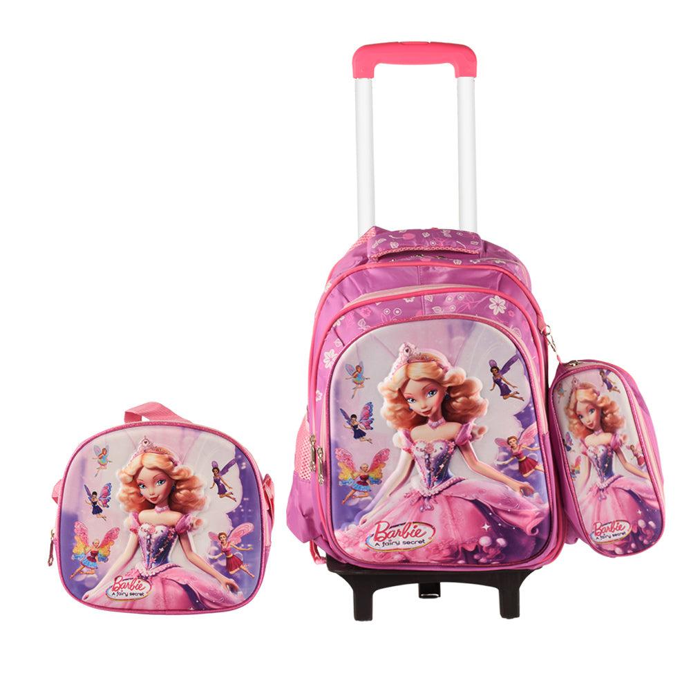 Barbie 3PCS Detachable Rolling Backpack for Girls With Lunch Bag Pencil Case 2Wheels Roll