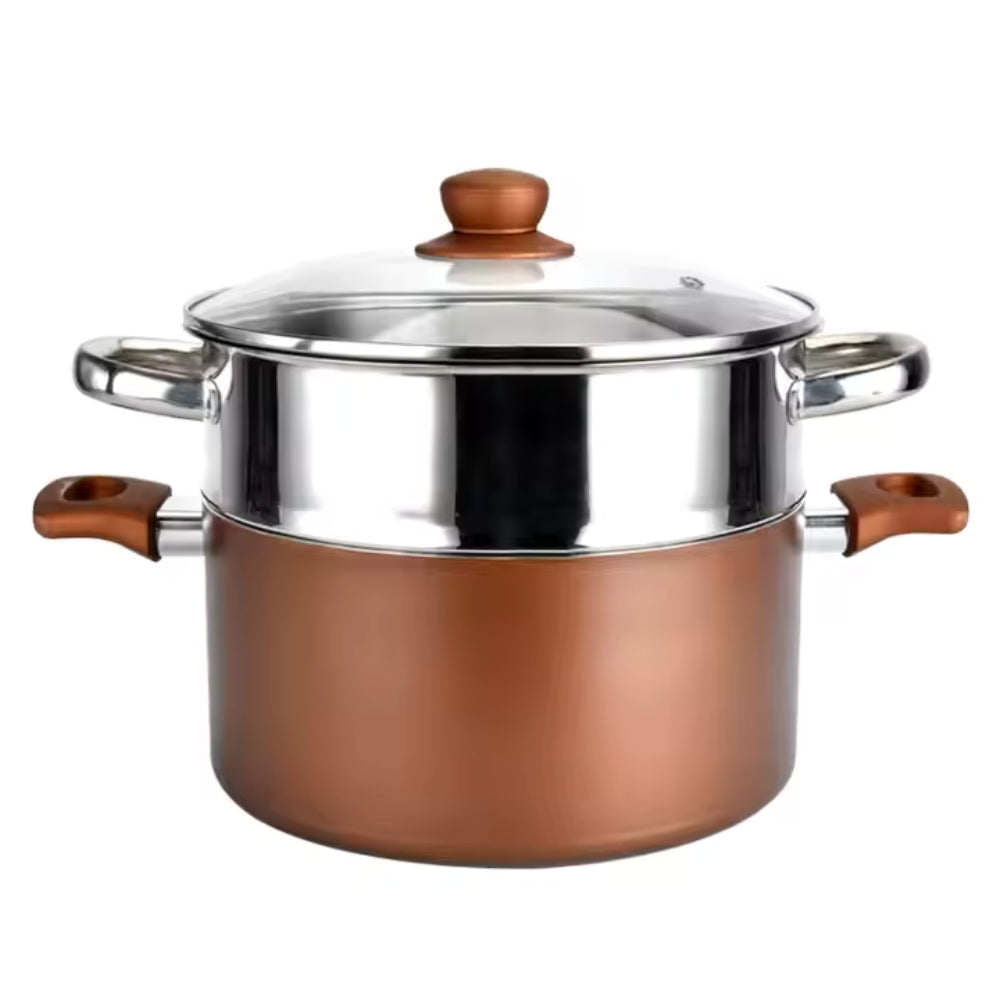 Baroly Forged Aluminium Stock Pot With Glass Lid And Wood Grain Knob