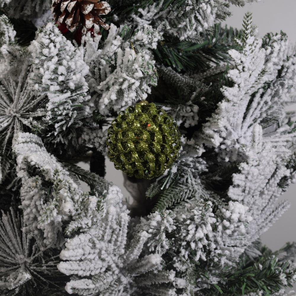 Beaded Green Plum Glittered Ball Finial Glass Decorative Hanging Christmas Ornament 6PCS