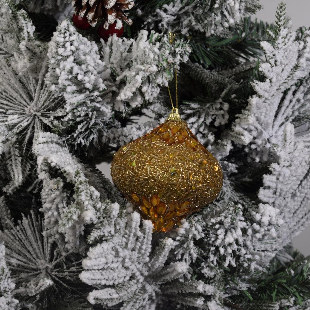 Beaded Green Plum Glittered Ball Finial Glass Decorative Hanging Christmas Ornament 6PCS
