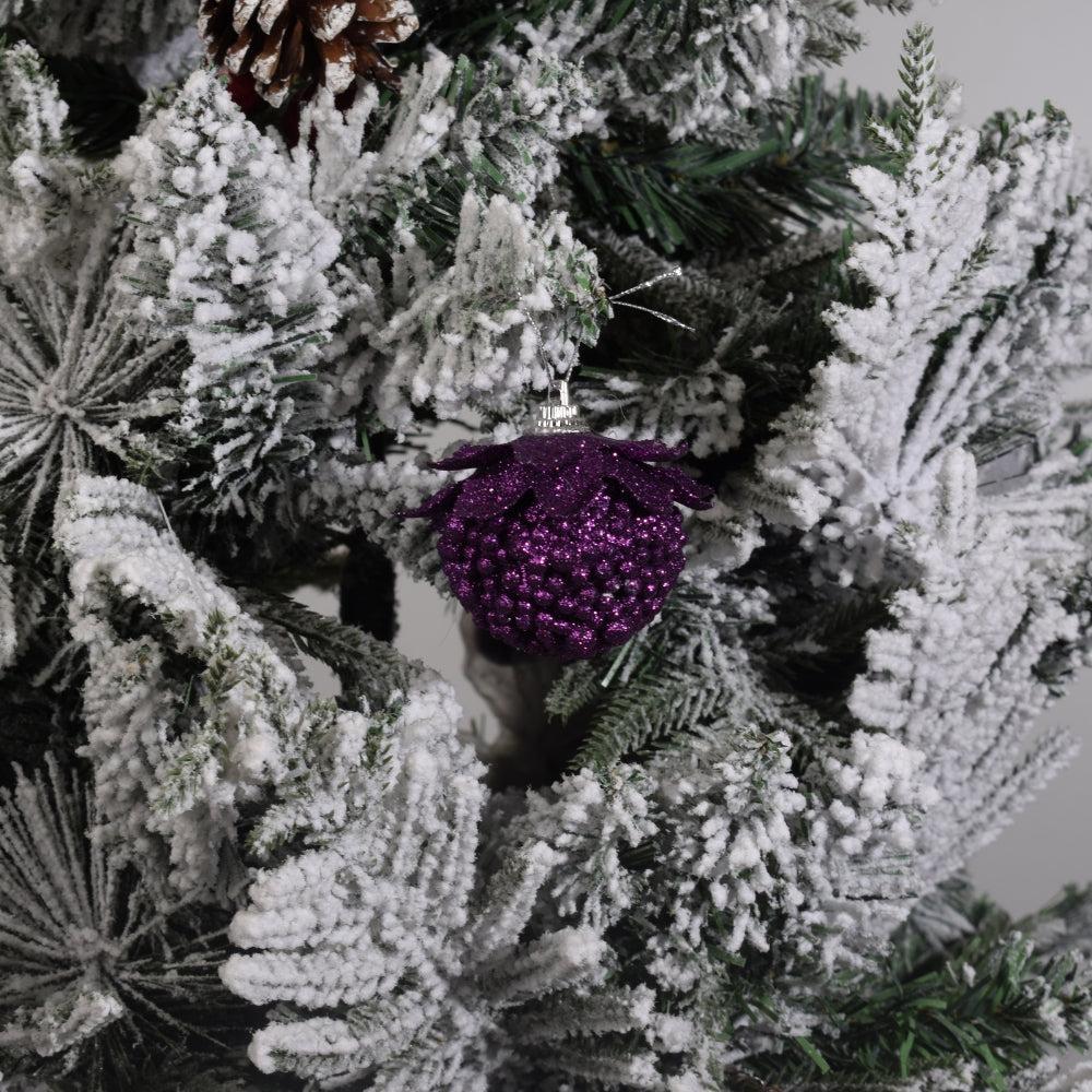 Beaded Purple Plum Glittered Ball Finial Glass Decorative Hanging Christmas Ornament 6PCS