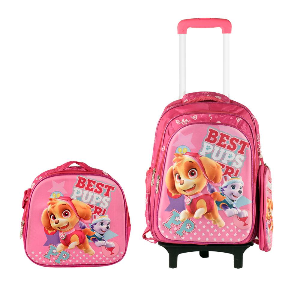 Best Pups 3PCS Detachable Rolling Backpack for Girls With Lunch Bag Pencil Case 2Wheels Roll