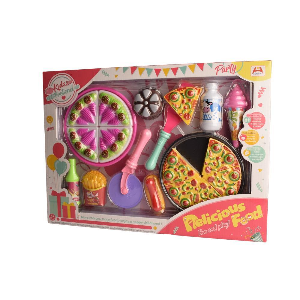 Birthday Party Set With Cake And Pizza