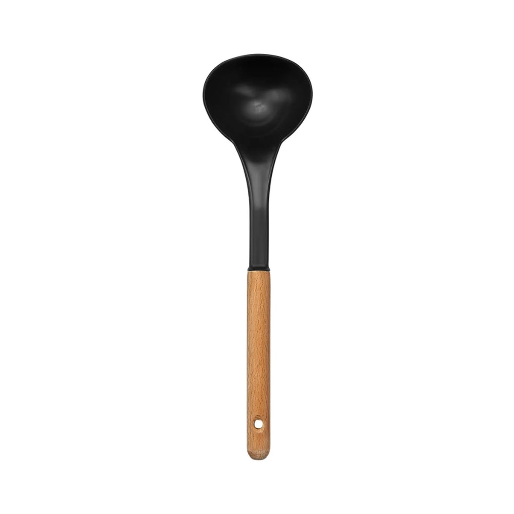 BluBasket Silicone Ladle Spoon, Wooden Handle Seamless & Nonstick Kitchen Soup Ladle