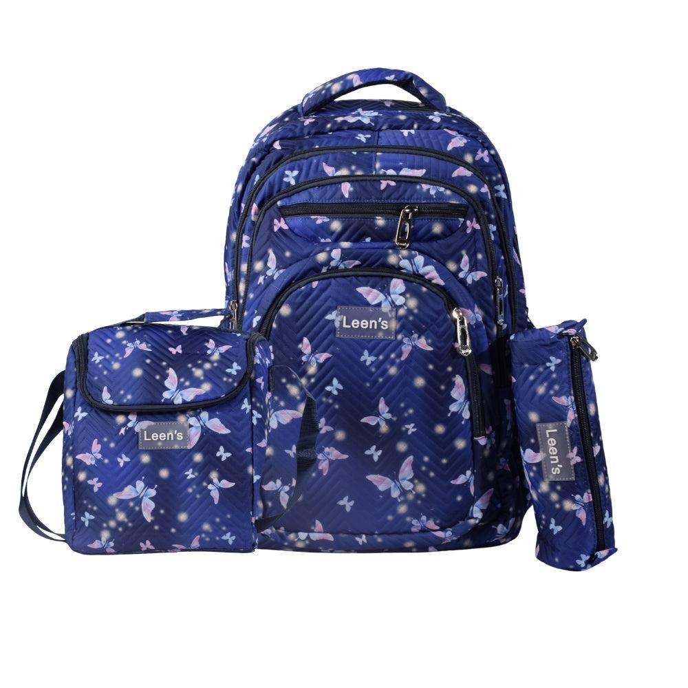 Blue Butterfly Pattern Backpack Set
