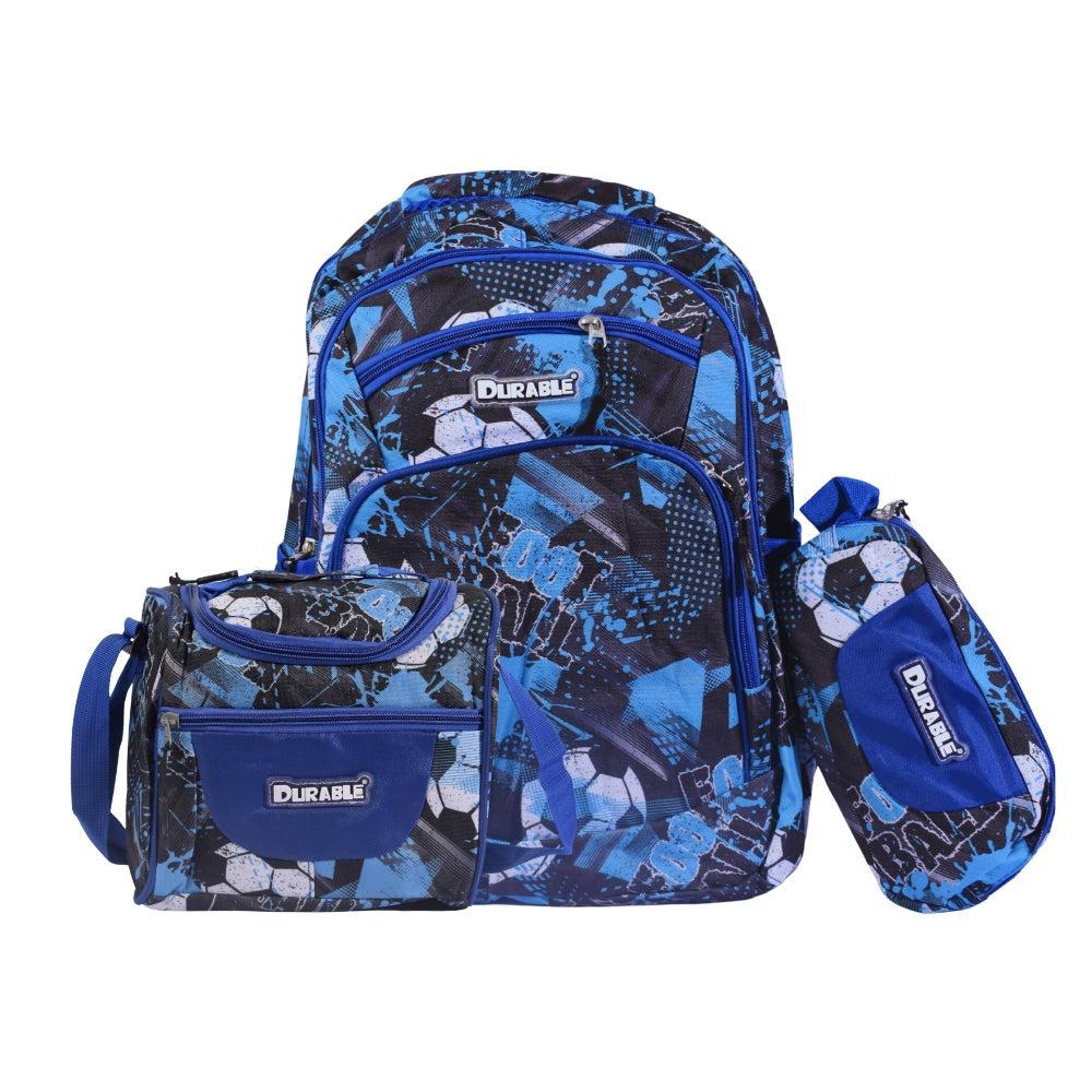 Blue Durable School Backpack Set with Soccer Ball Print