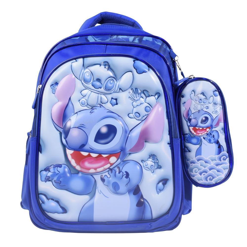 Blue Stitch-Themed School Backpack with Pencil Case