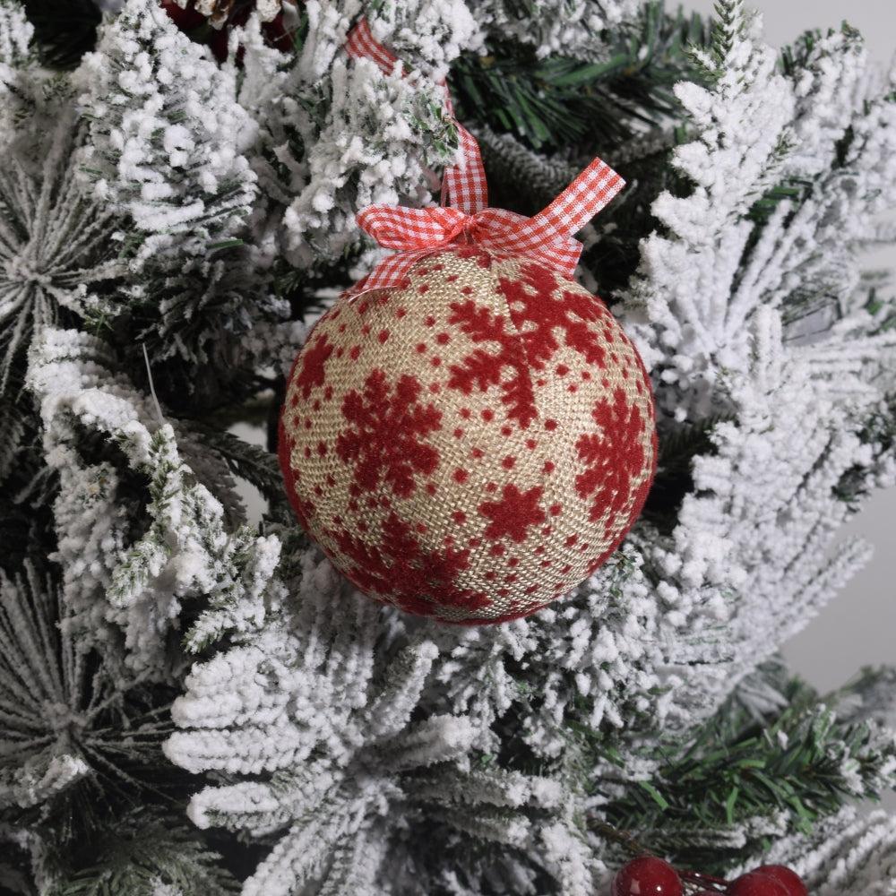 Burlap Snowflake Ornament on Snowy Christmas Tree 2PCS