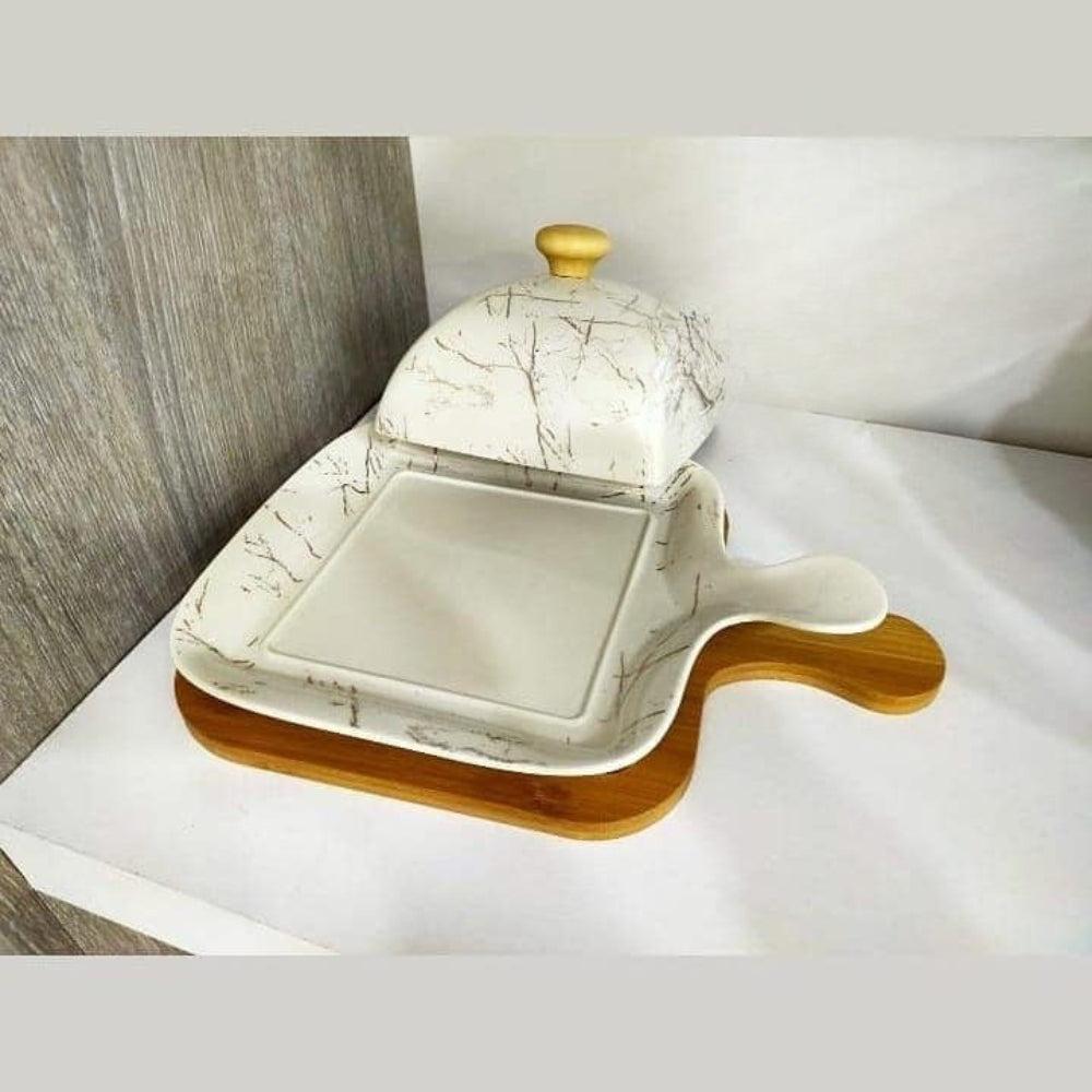 Butter Plate With Bamboo Base