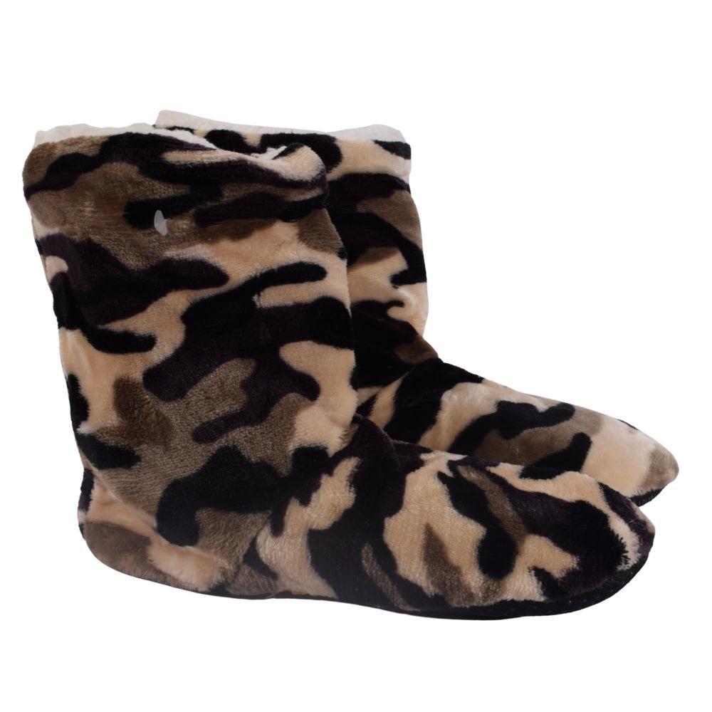 Camouflage Fleece Slipper Boots with Plush Lining
