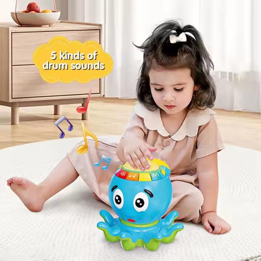 Cartoon Octopus Design Piano Hand Drum Keyboard Musical Instrument Simulated Telephone Flash Hand Drum Toys for Kids Baby