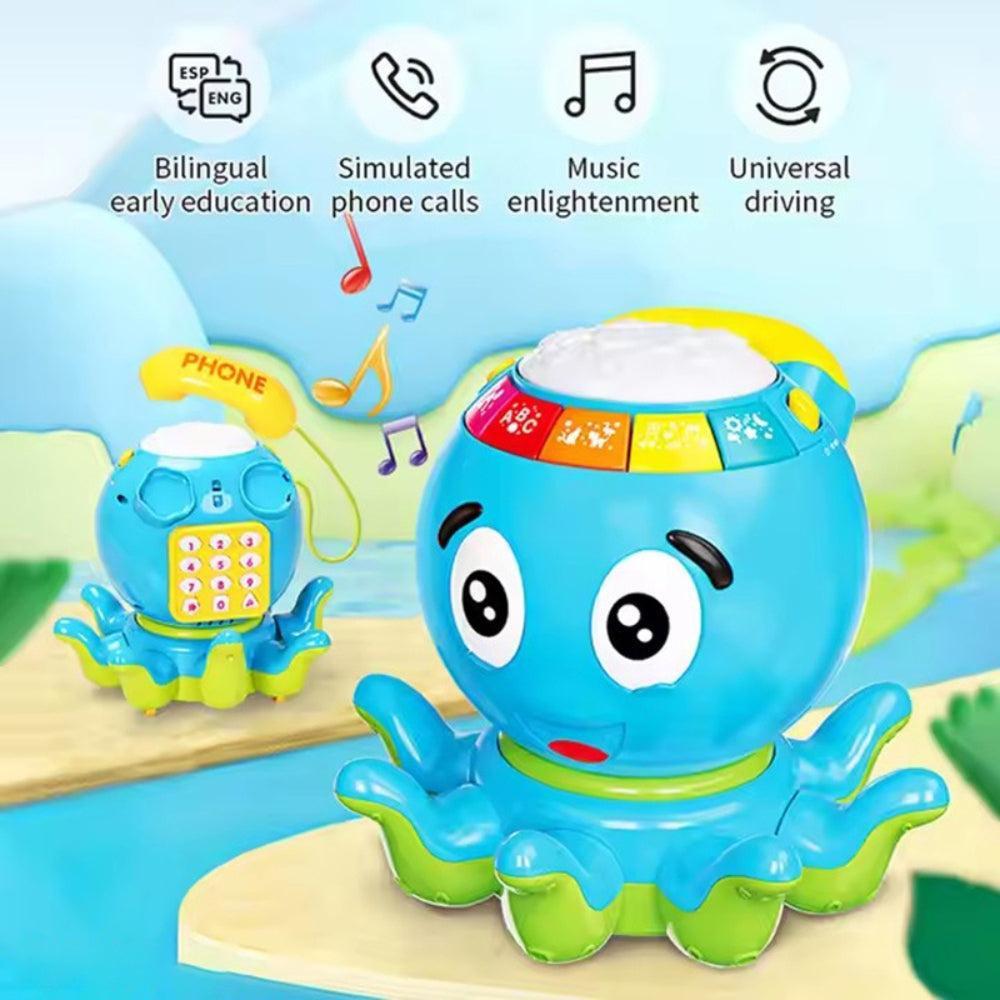 Cartoon Octopus Design Piano Hand Drum Keyboard Musical Instrument Simulated Telephone Flash Hand Drum Toys for Kids Baby