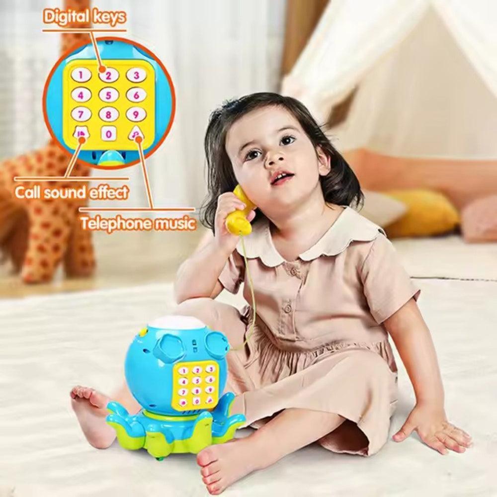 Cartoon Octopus Design Piano Hand Drum Keyboard Musical Instrument Simulated Telephone Flash Hand Drum Toys for Kids Baby