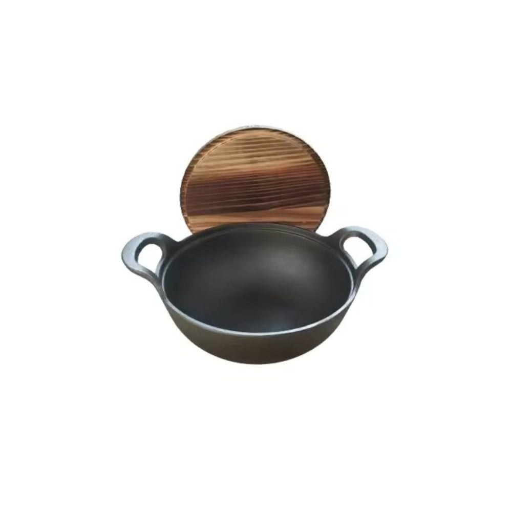 Cast Iron Heavy Duty Pre-Seasoned Wok Pan Black