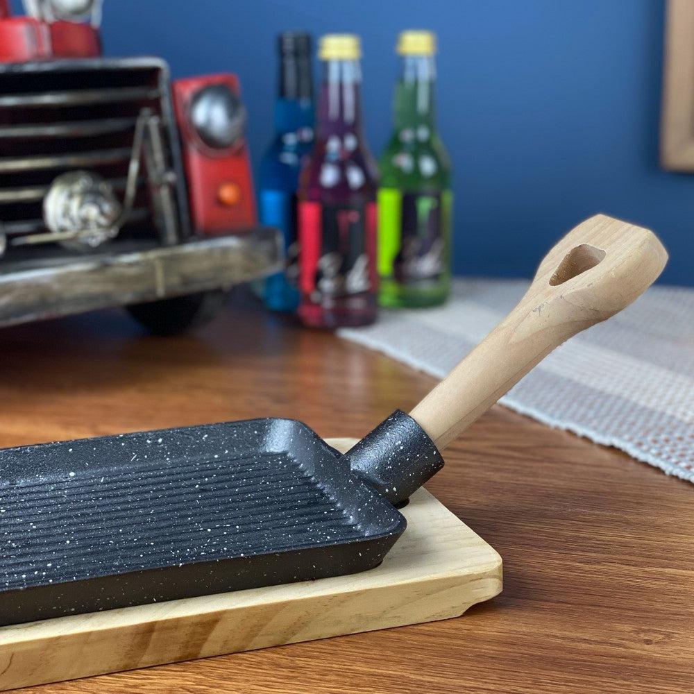 Cast Iron Teppanyaki Grill Pan with Detachable Handle