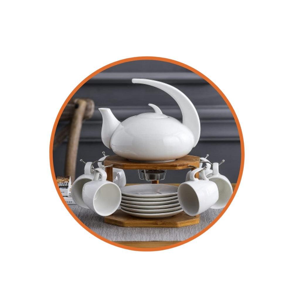 Ceramic Coffee Set With Bamboo Rack 16 Pcs