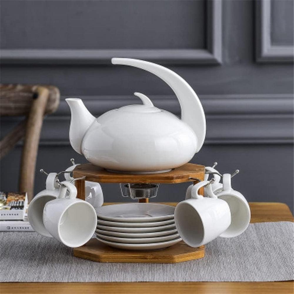 Ceramic Coffee Set With Bamboo Rack 16 Pcs