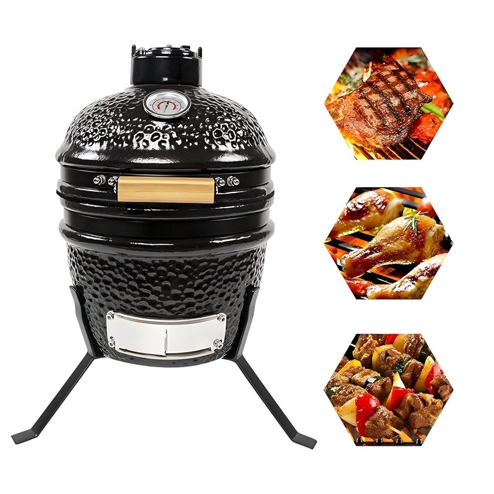 Charapid 12 Inch Kamado Grill, Ceramic Charcoal Egg Grill, Multifunctional Outdoor Smoker Grill For BBQ, Camping And Picnic