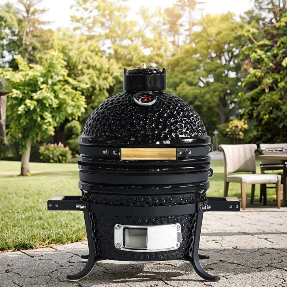 Charapid 12 Inch Kamado Grill, Ceramic Charcoal Egg Grill, Multifunctional Outdoor Smoker Grill For BBQ, Camping And Picnic