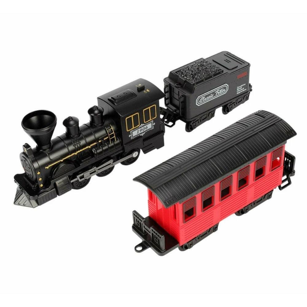 Children's railway "Classic Train", 15 Parts, Light, Sound, Smoke, Black/Red, 50x29 Cm