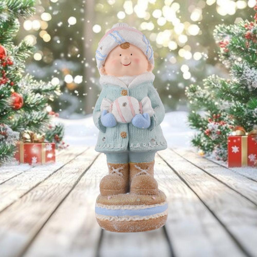 Christmas Boy Figurine – Winter Pastel Decoration
