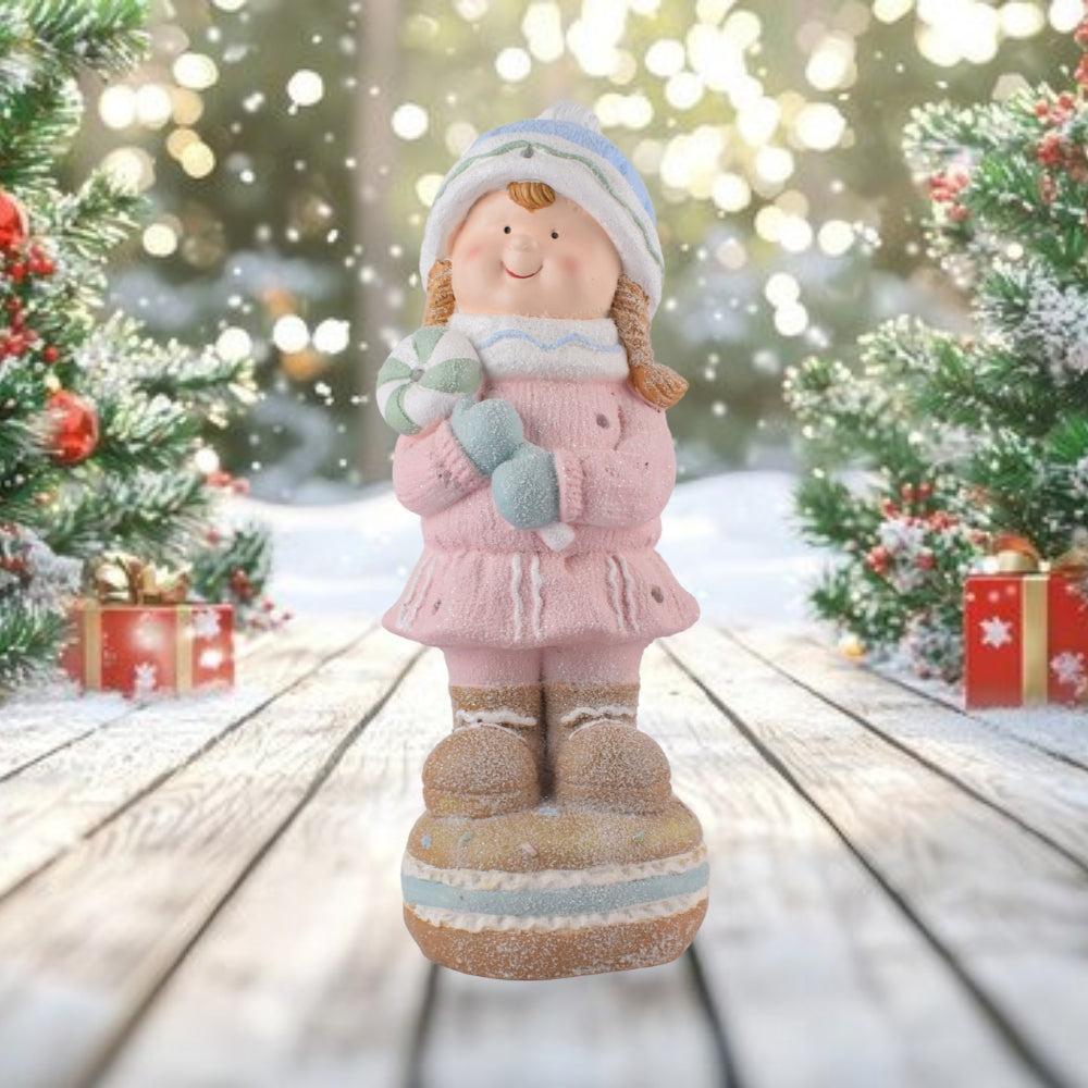 Christmas Girl Figurine – Winter Pastel Decoration