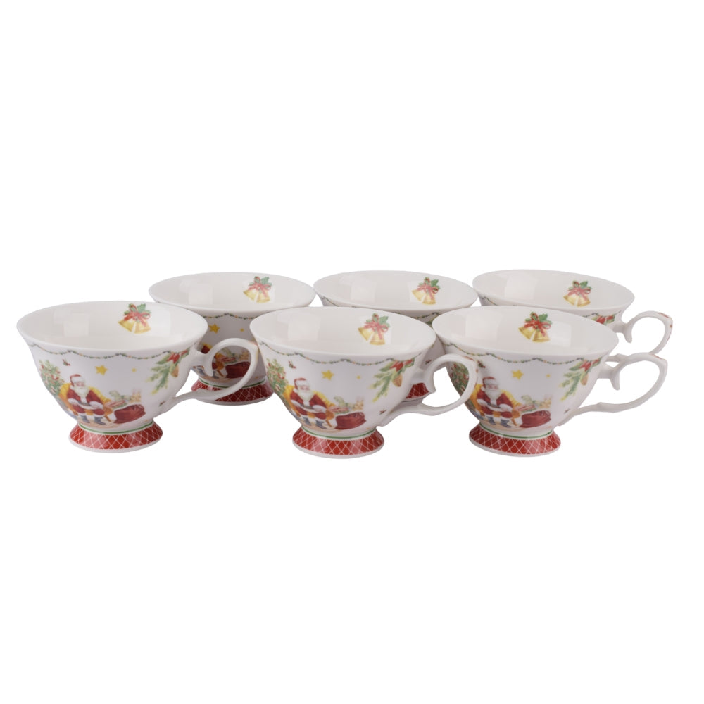 Christmas Porcelain Tea Cup & Saucer – 6 Pieces