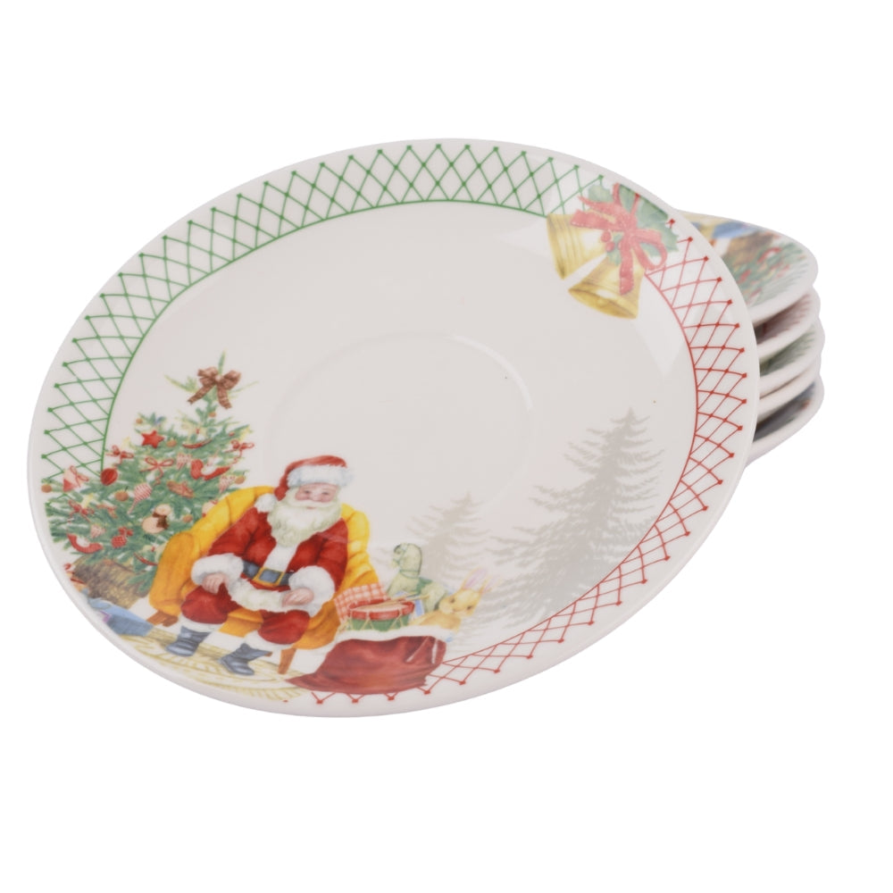 Christmas Porcelain Tea Cup & Saucer – 6 Pieces