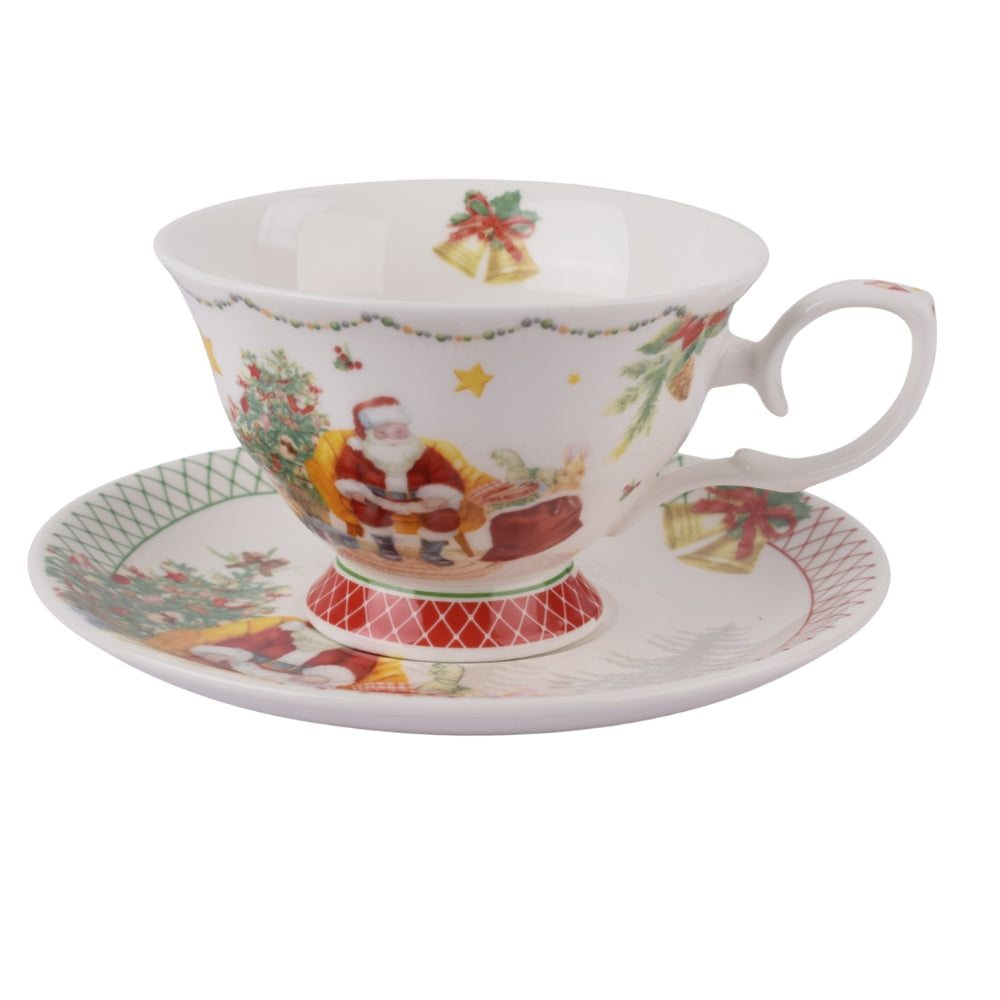 Christmas Porcelain Tea Cup & Saucer – 6 Pieces