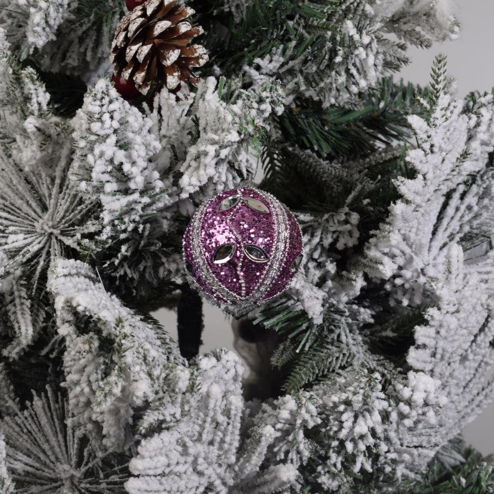 Christmas Rhinestone Glitter Baubles Balls Xmas Tree Ornament Decoration Create A Festive Atmosphere Party Supplies(Purple) 6PCS
