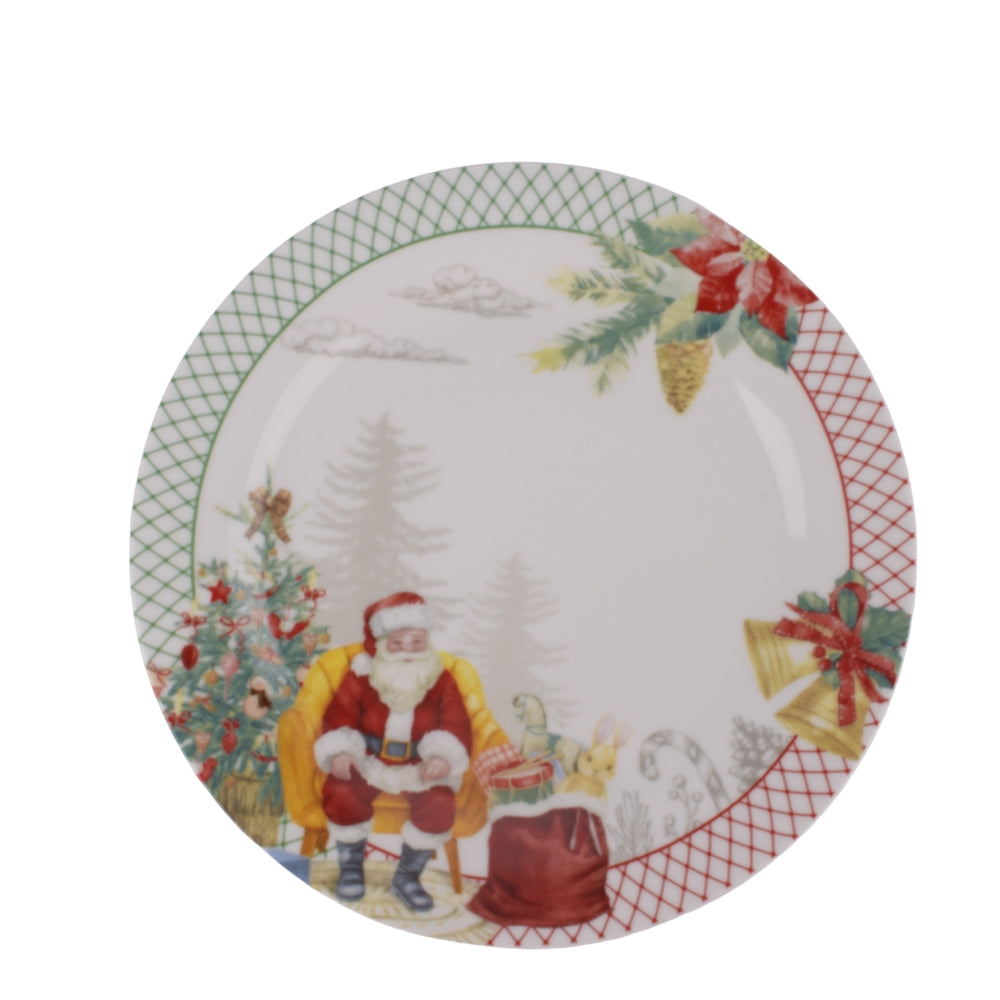 Christmas Santa Porcelain Cake Plate with Matching Server – Festive Holiday Design 25Cm