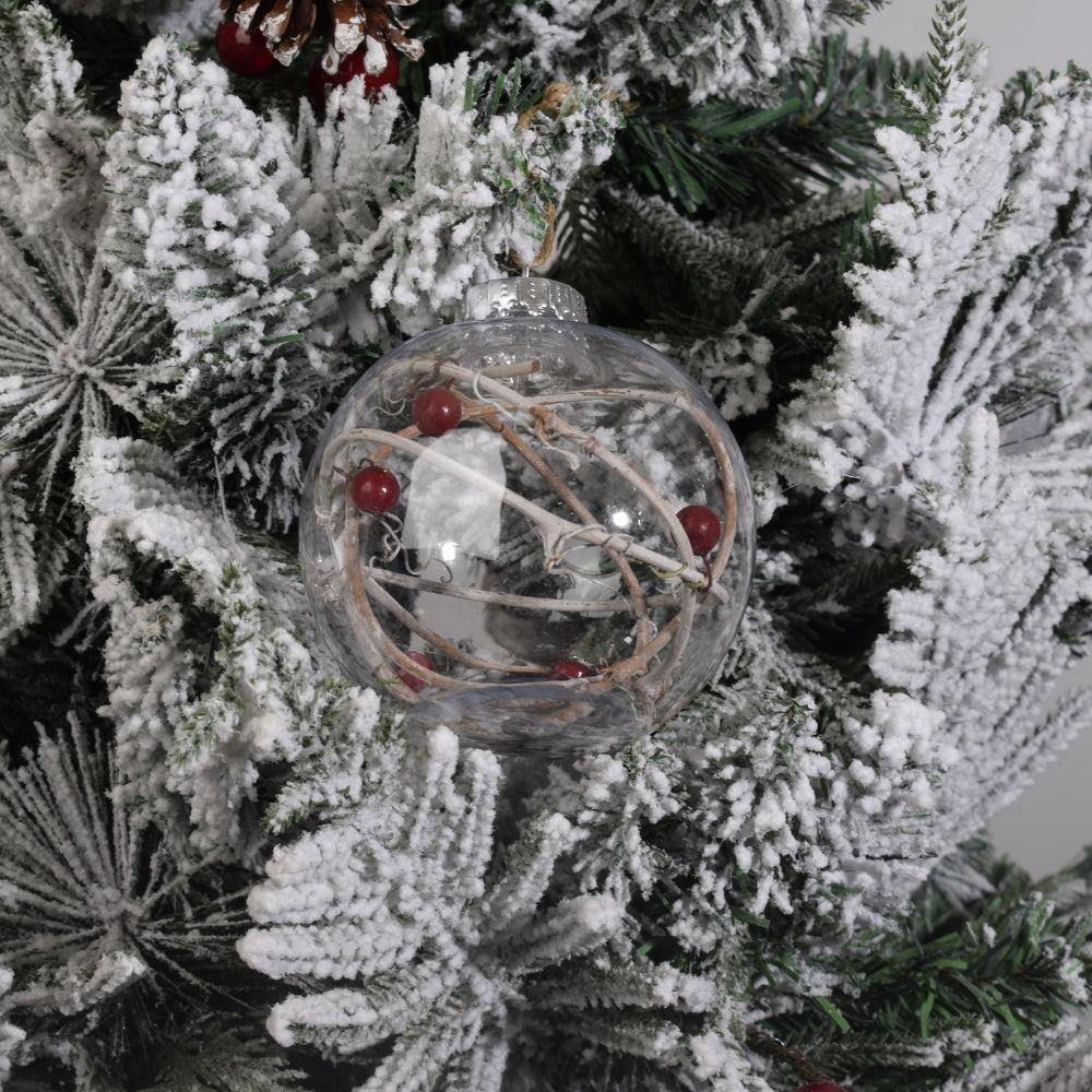 Christmas Transparent Ball Xmas Tree Red Berry Hanging Snow Ornaments Pendants Plastic Bauble New Year Decoration 2PCS