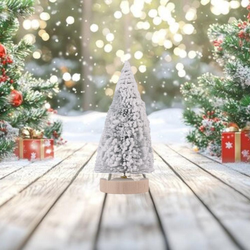 Christmas Trees Flocked Miniature Christmas Trees Artificial Pine Snow Frosted Trees with Wood Base Desktop Christmas 15Cm