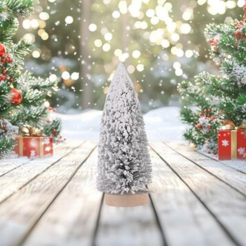 Christmas Trees Flocked Miniature Christmas Trees Artificial Pine Snow Frosted Trees with Wood Base Desktop Christmas 20Cm