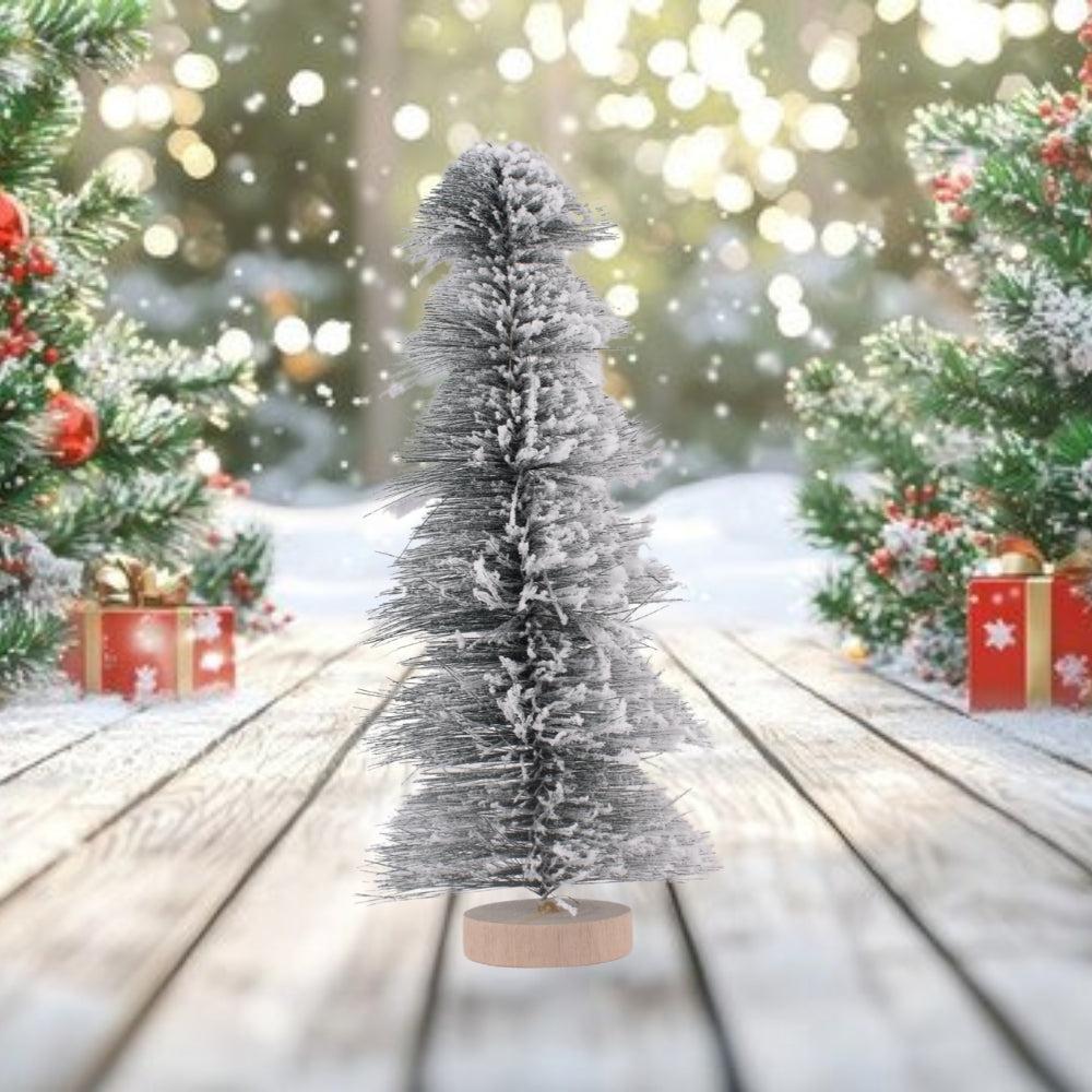 Christmas Trees Flocked Miniature Christmas Trees Artificial Pine Snow Frosted Trees with Wood Base Desktop Christmas 30Cm