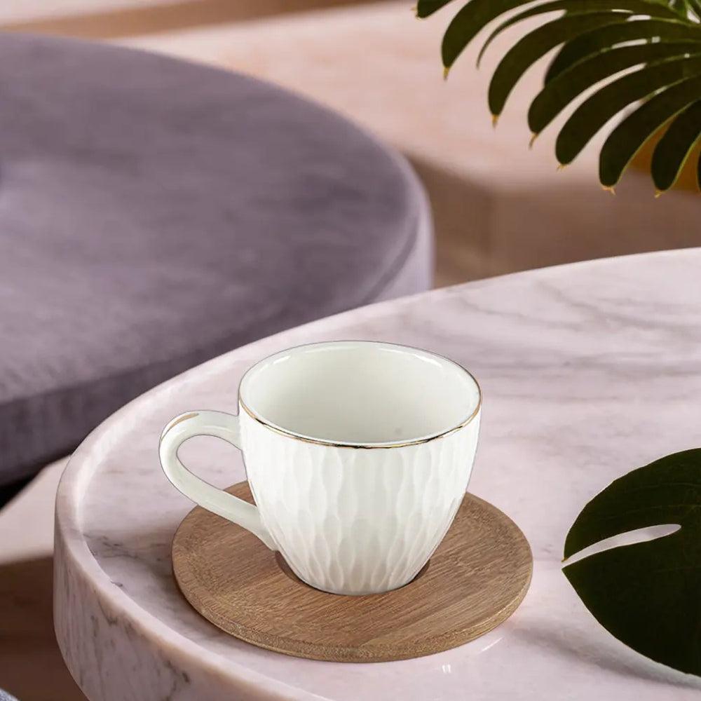 Coffee Cups on Wooden Saucer