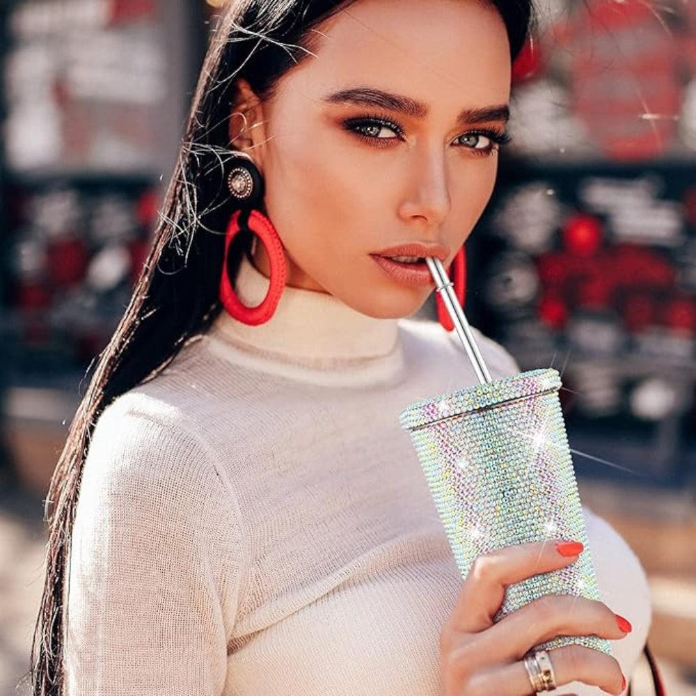 Coffee Tumbler 500ml Rhinestone Straw Tumbler