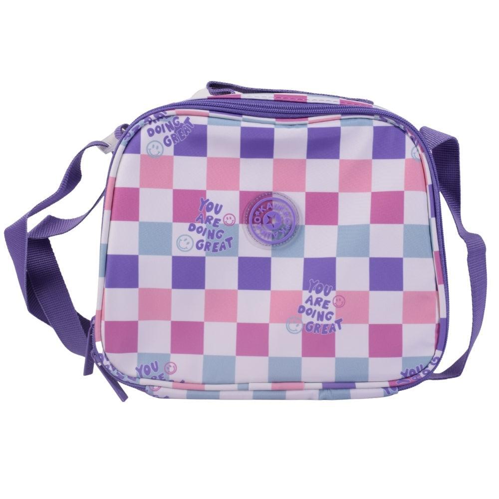 Colorful Checkerboard Lunch Bag with Motivational Print