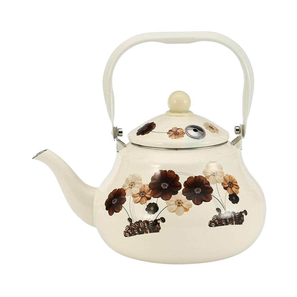 Country Style Enamel Kettle Household Kettles Automatic Reminder Enamel Cup Whistle Kettle Enameled Gas Coffee Tea kettle (Size 2.0L)