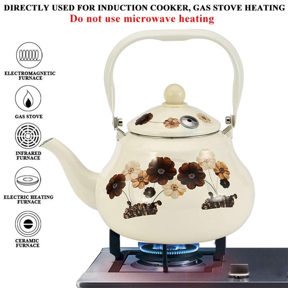 Country Style Enamel Kettle Household Kettles Automatic Reminder Enamel Cup Whistle Kettle Enameled Gas Coffee Tea kettle (Size 2.0L)