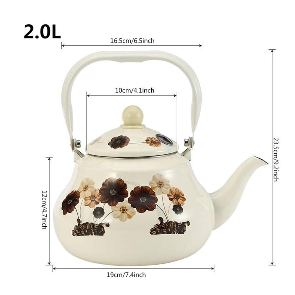 Country Style Enamel Kettle Household Kettles Automatic Reminder Enamel Cup Whistle Kettle Enameled Gas Coffee Tea kettle (Size 2.0L)