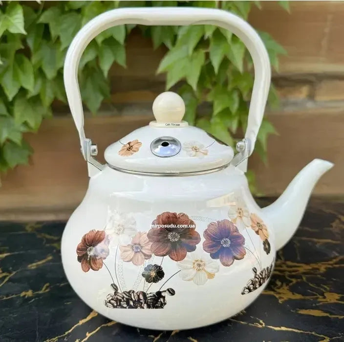 Country Style Enamel Kettle Household Kettles Automatic Reminder Enamel Cup Whistle Kettle Enameled Gas Coffee Tea kettle (Size 2.0L)