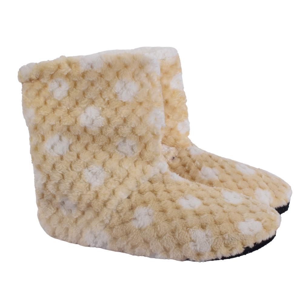 Cozy Polka Dot Plush Slipper Boots