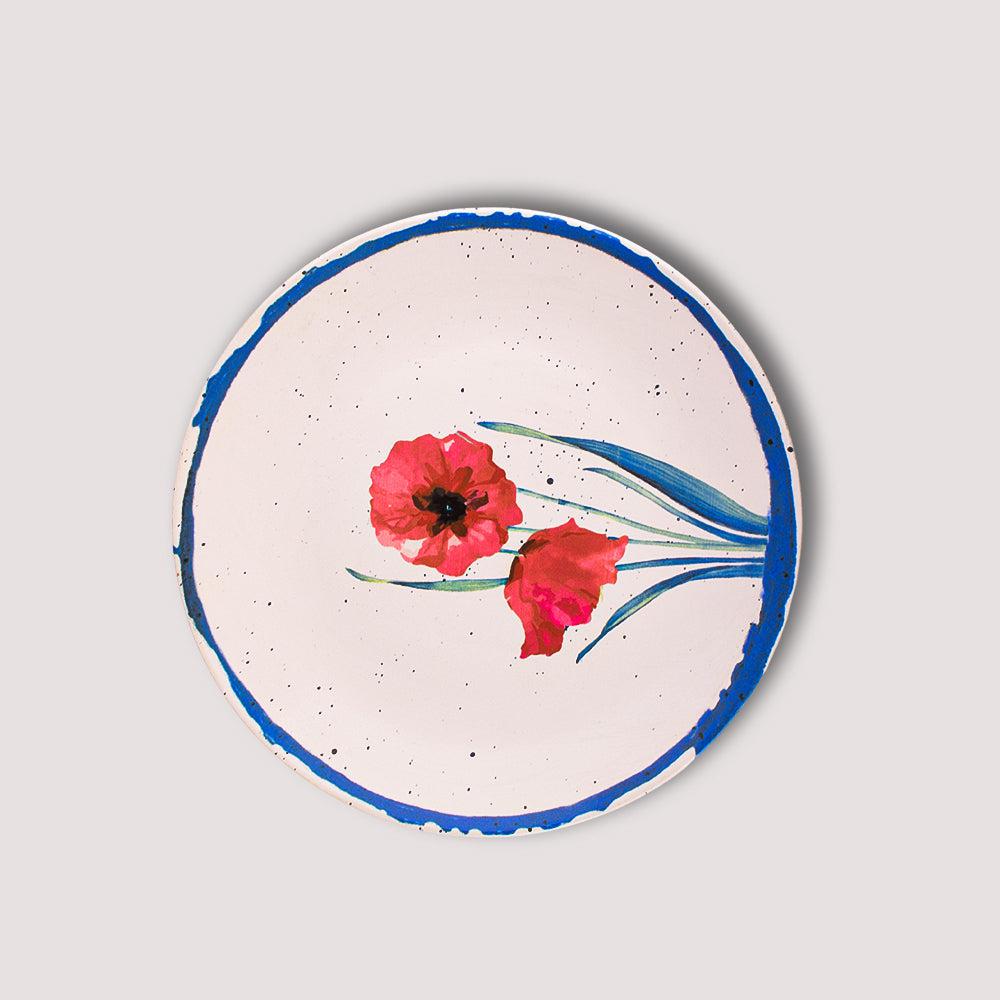Crimson Bloom Abstract Flat Dish 26CM