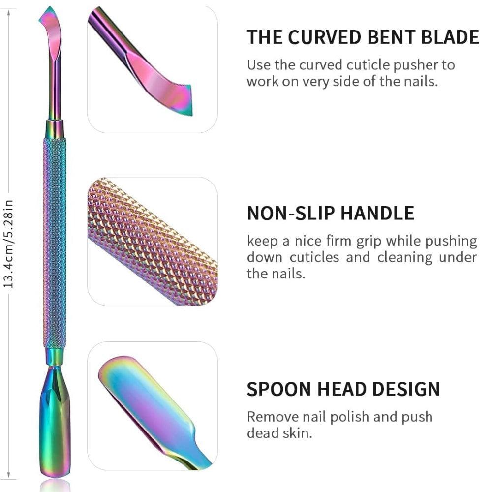 Cuticle Pusher Cuticle Remover, Nail Cleaner for Manicure Nail Polish Remover Made of Stainless Steel with Non-Slip Handle Spatula Pusher