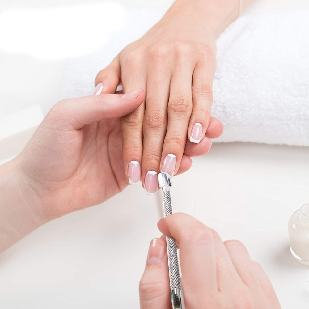 Cuticle Pusher Remover Kit, 2 Pieces Stainless Steel Cuticle Pusher Remover Tool, Stainless Steel Triangle Cuticle Peeler and Double Ended Cuticle Pusher for Manicure, Pedicure