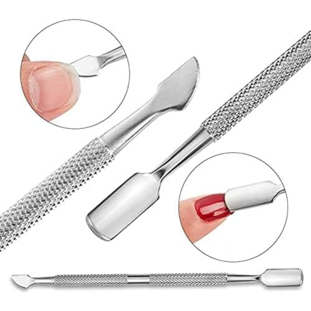 Cuticle Pusher Remover Kit, 2 Pieces Stainless Steel Cuticle Pusher Remover Tool, Stainless Steel Triangle Cuticle Peeler and Double Ended Cuticle Pusher for Manicure, Pedicure