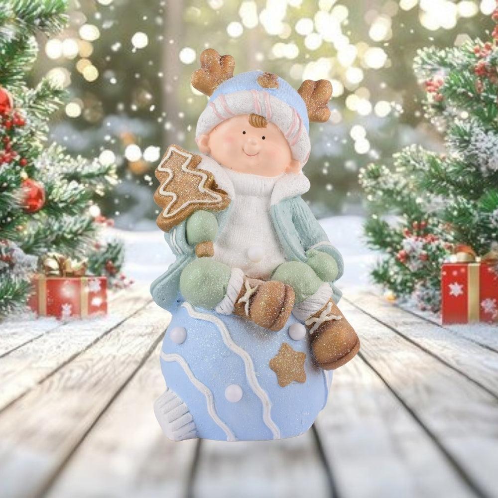 Decorative Child With Fir Tree - Approx. 10.5 x 9.5 x 22 cm