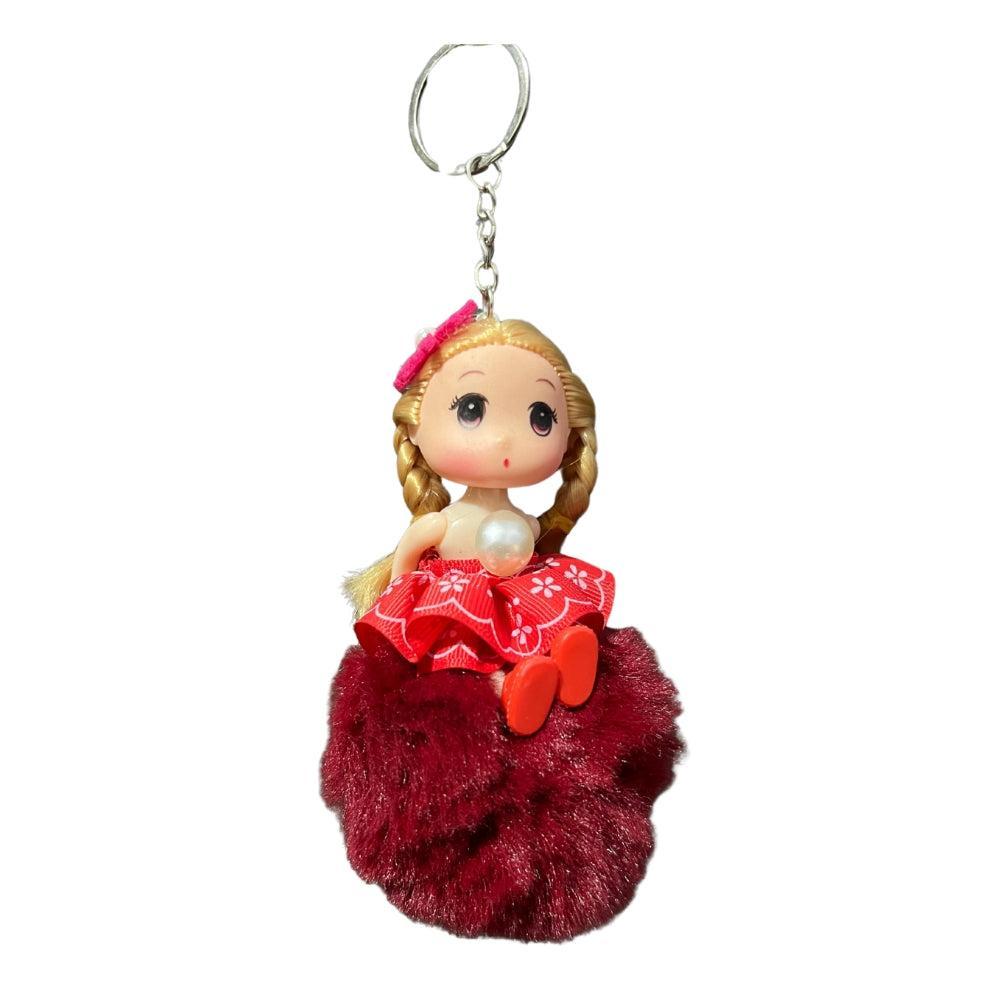 Decorative Cute Girl Keychain/pom Pom Keyring/gift For Her/car/mobile Key Chain
